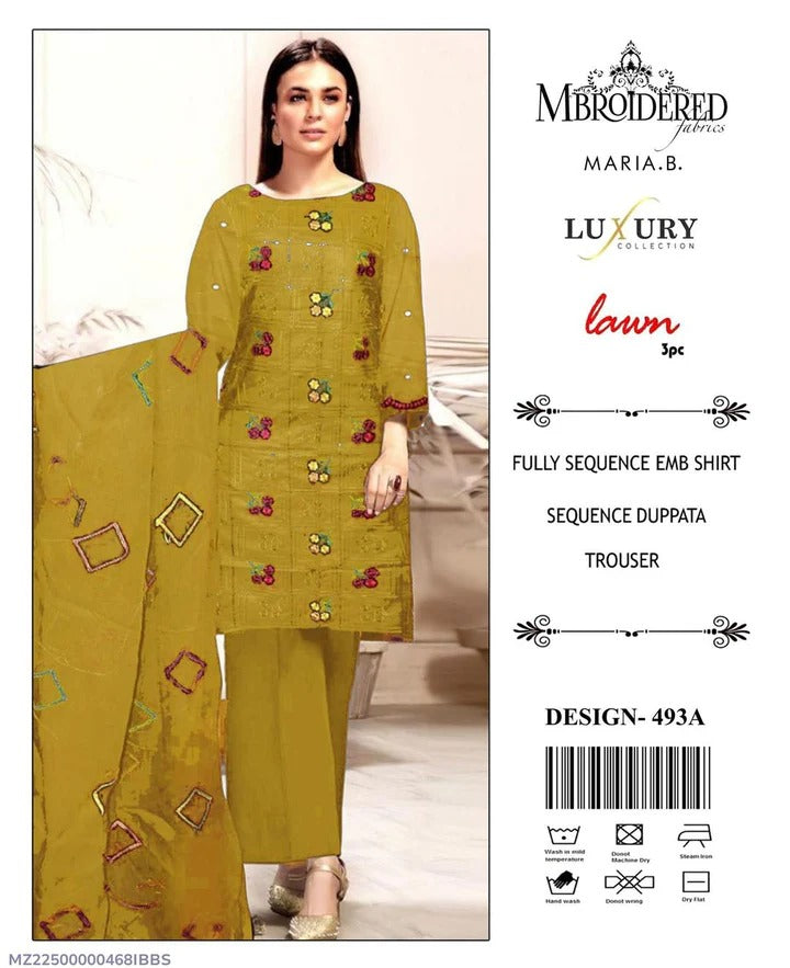 3 Pcs Women's Unstitched Embroidered Suit